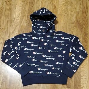 Champion Reverse Weave All Over Logo Hoodie Women S Navy Blue White Red
